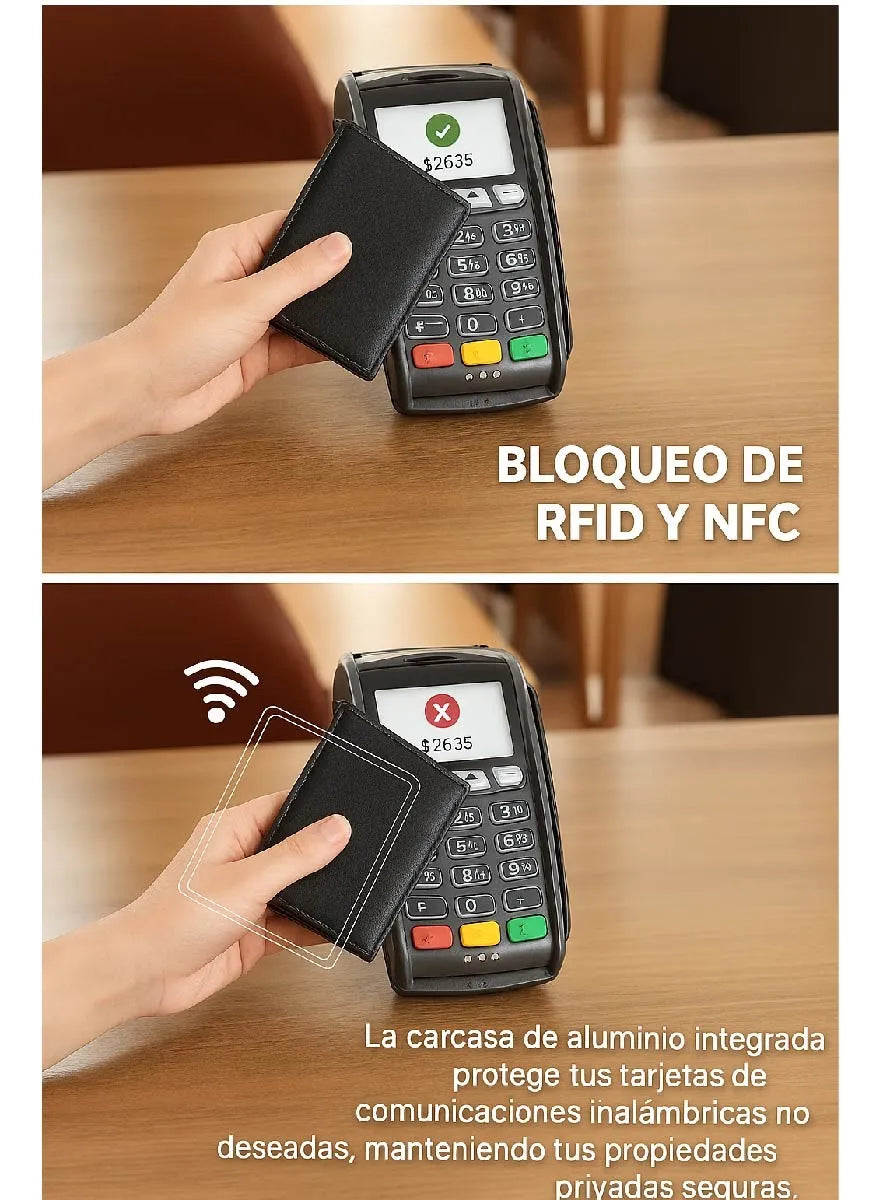 Billetera + Tarjetero Metal Rfid Eco Cuero Antirrobo Unisex