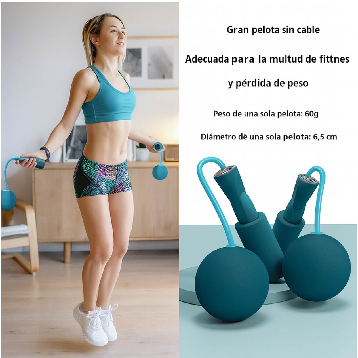 Cuerda Para Saltar Sin Cuerda Con Bolas De Peso 2 En 1 Rosa