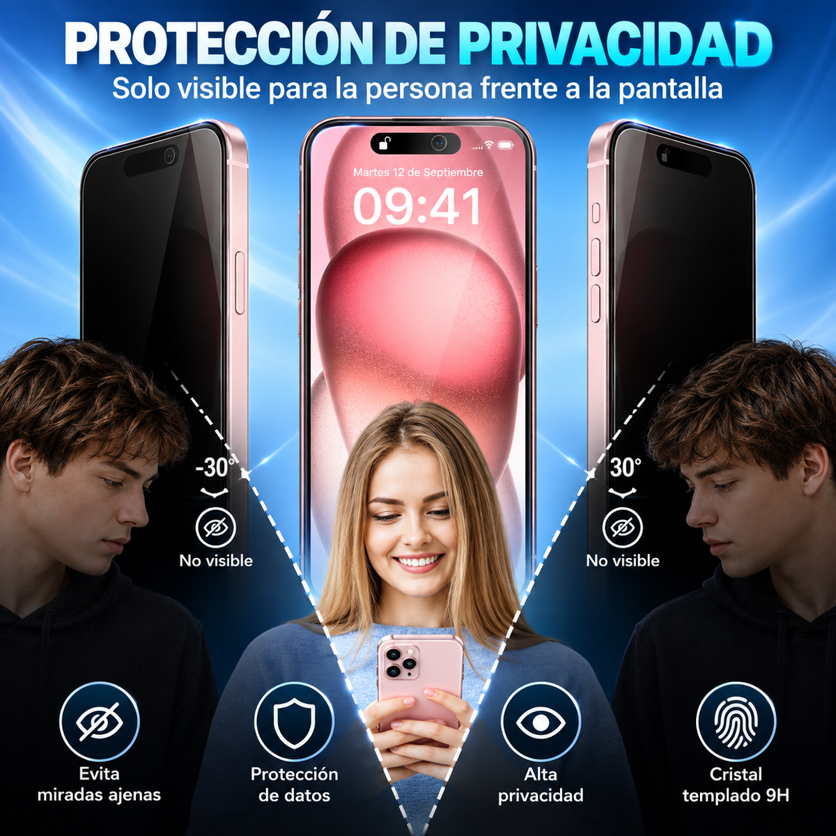Vidrio Templado Privacidad Para iPhone - Anti Espía varios modelos