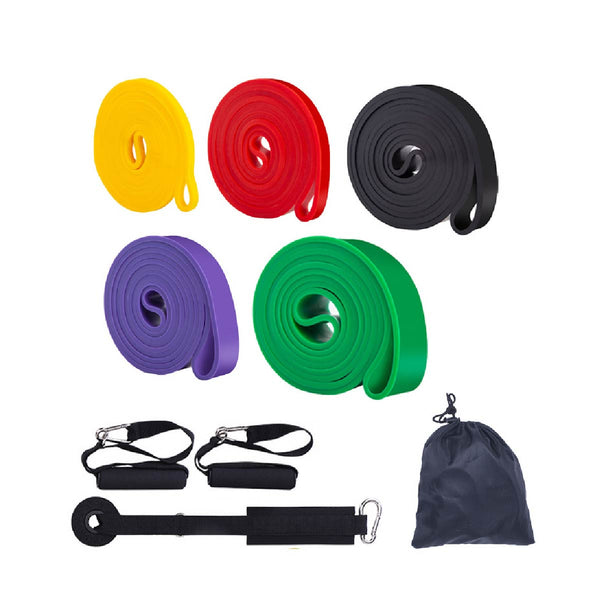 Set 5 Bandas Elásticas Resistencia Fitnics + 2 Manijas + Bolso