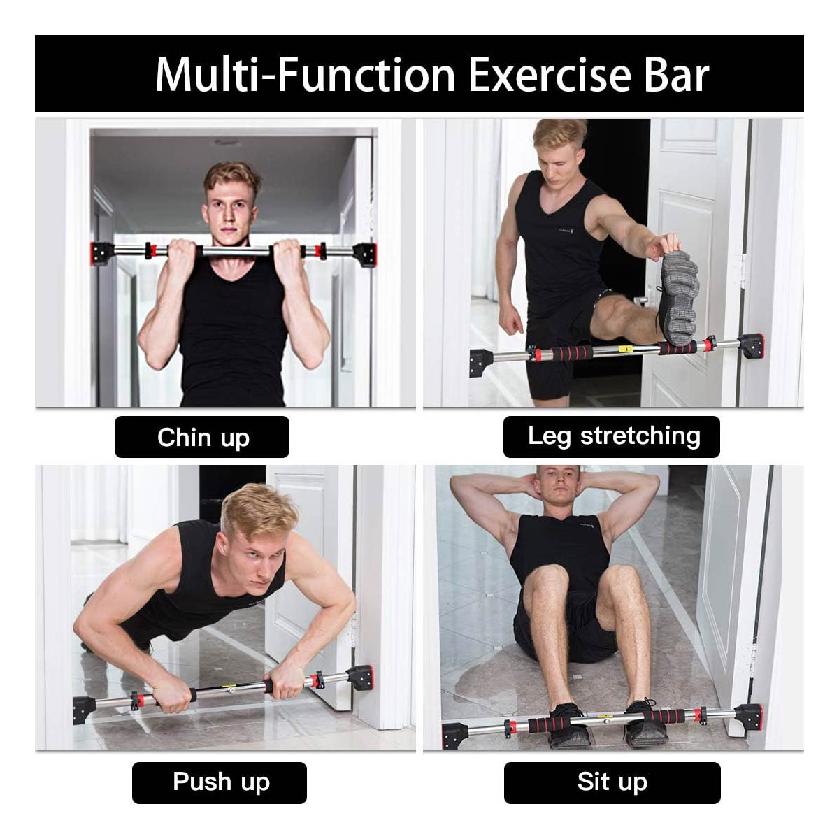 Barra De Ejercicio Multifunción Ajustable Y Antideslizante Negro