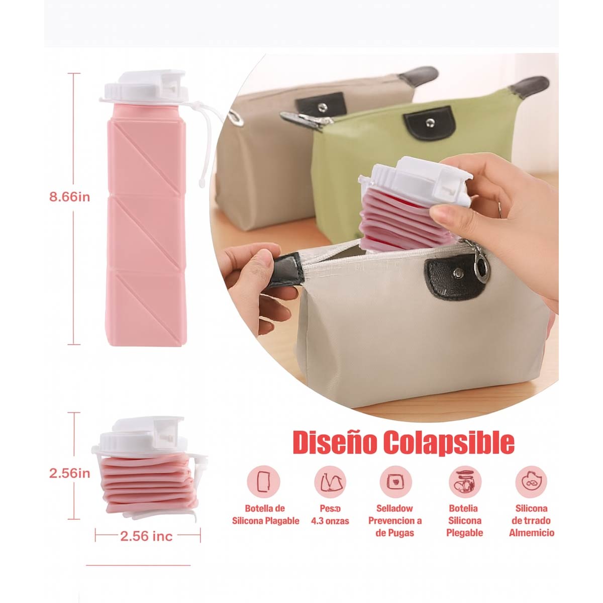 Botella De Agua Plegable Silicona Conserva El Frío