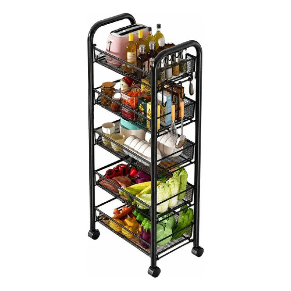Carro Organizador Metálico 5 Estantes Con Ruedas Baño Cocina