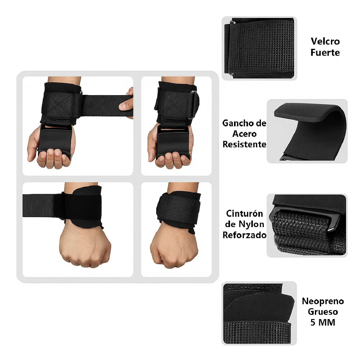 Muñequeras Gancho Levantamiento Pesas Gym Gimnasio