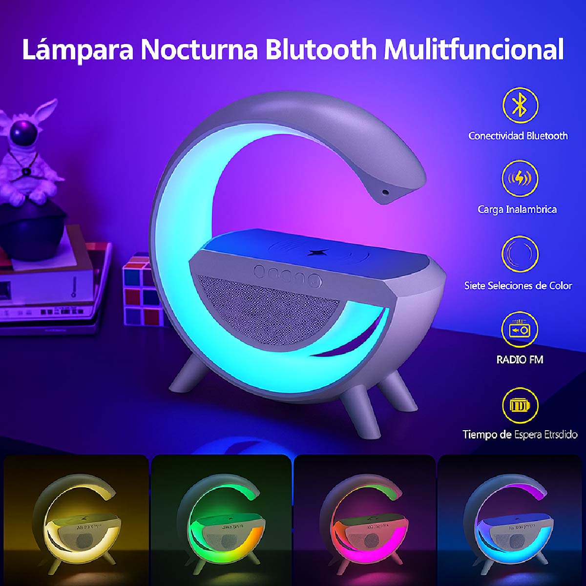 Cargador Inalámbrico 3 En 1 Con Parlante Bluetooth Y Luz Rgb
