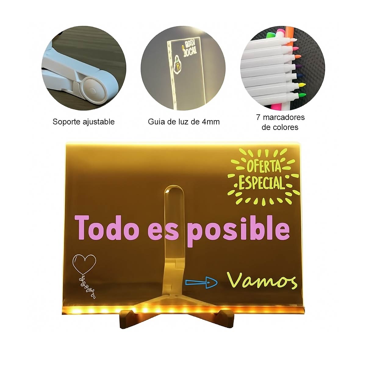 Tablero Pizarra Led De Acrilico Con Borrador Con Soporte