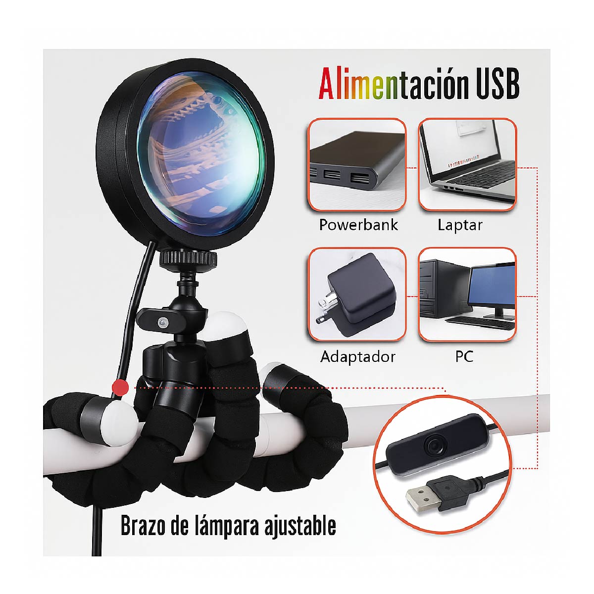 Lampara veladora Atardecer Arcoíris Proyector Led Sunset Control