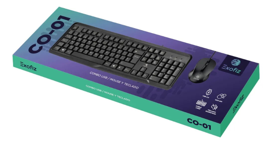Combo USB Teclado + Mouse Cableado CO-01 Negro – Exofiz