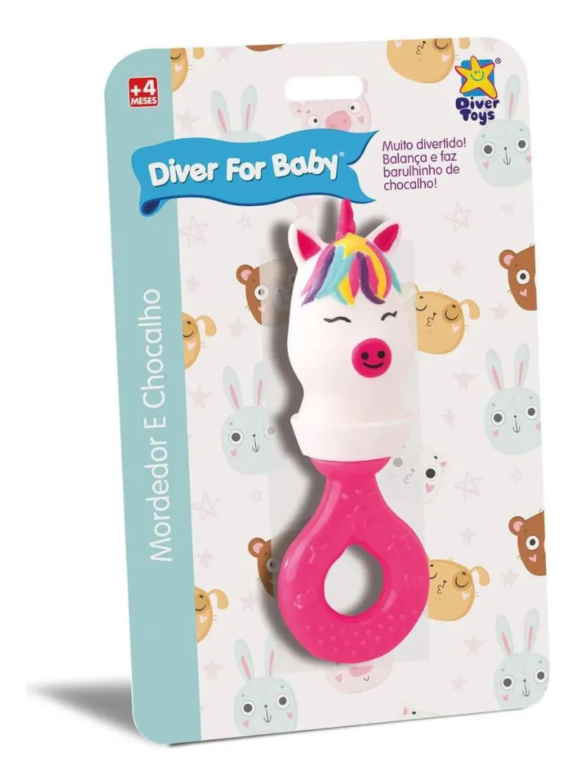 Sonajero Y Mordillo 2en1 Rosa Diver Toys Unicornio Divertido Rosa Chicle Unicornio
