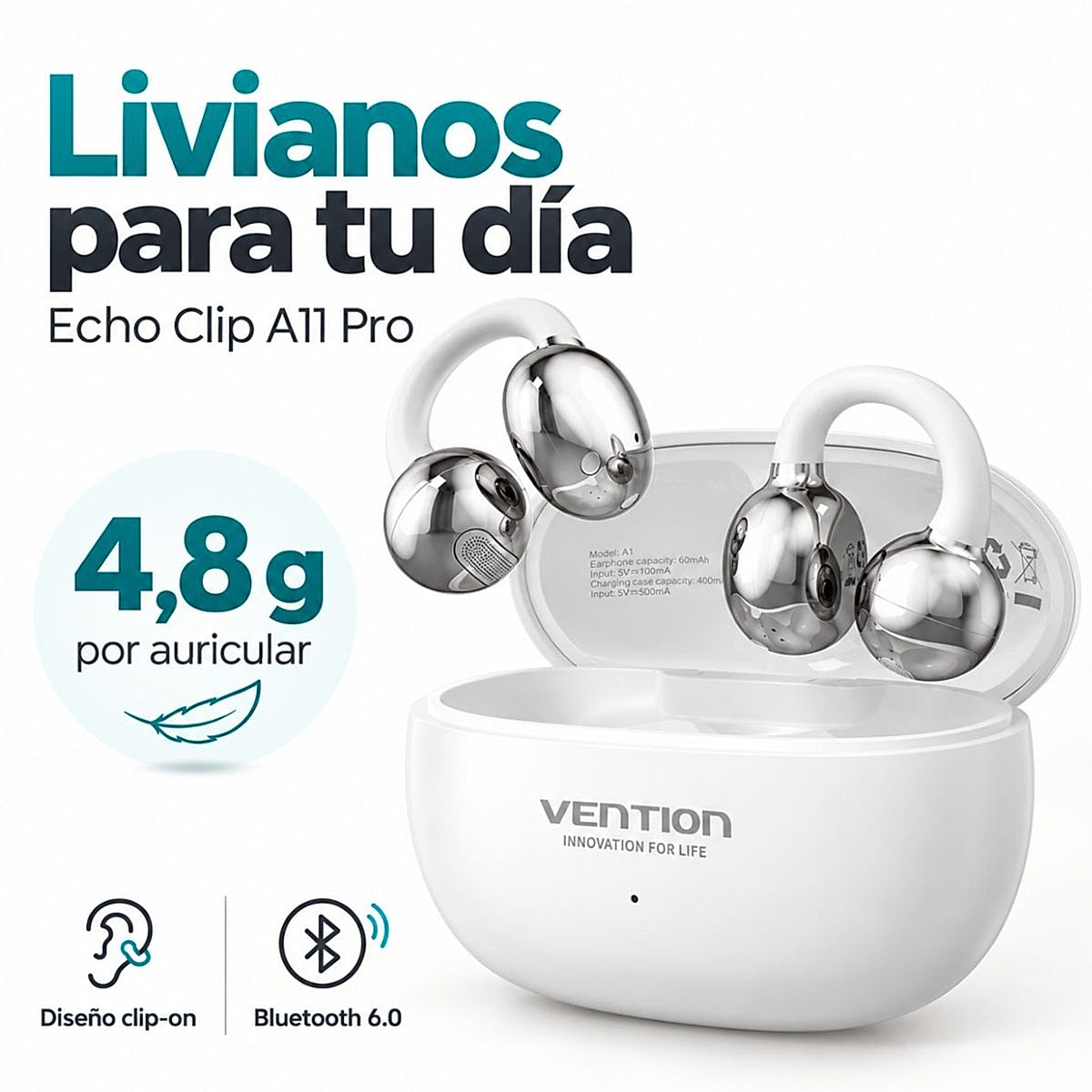 Vention Echo Clip A11 Pro livianos, 4,8 g por auricular