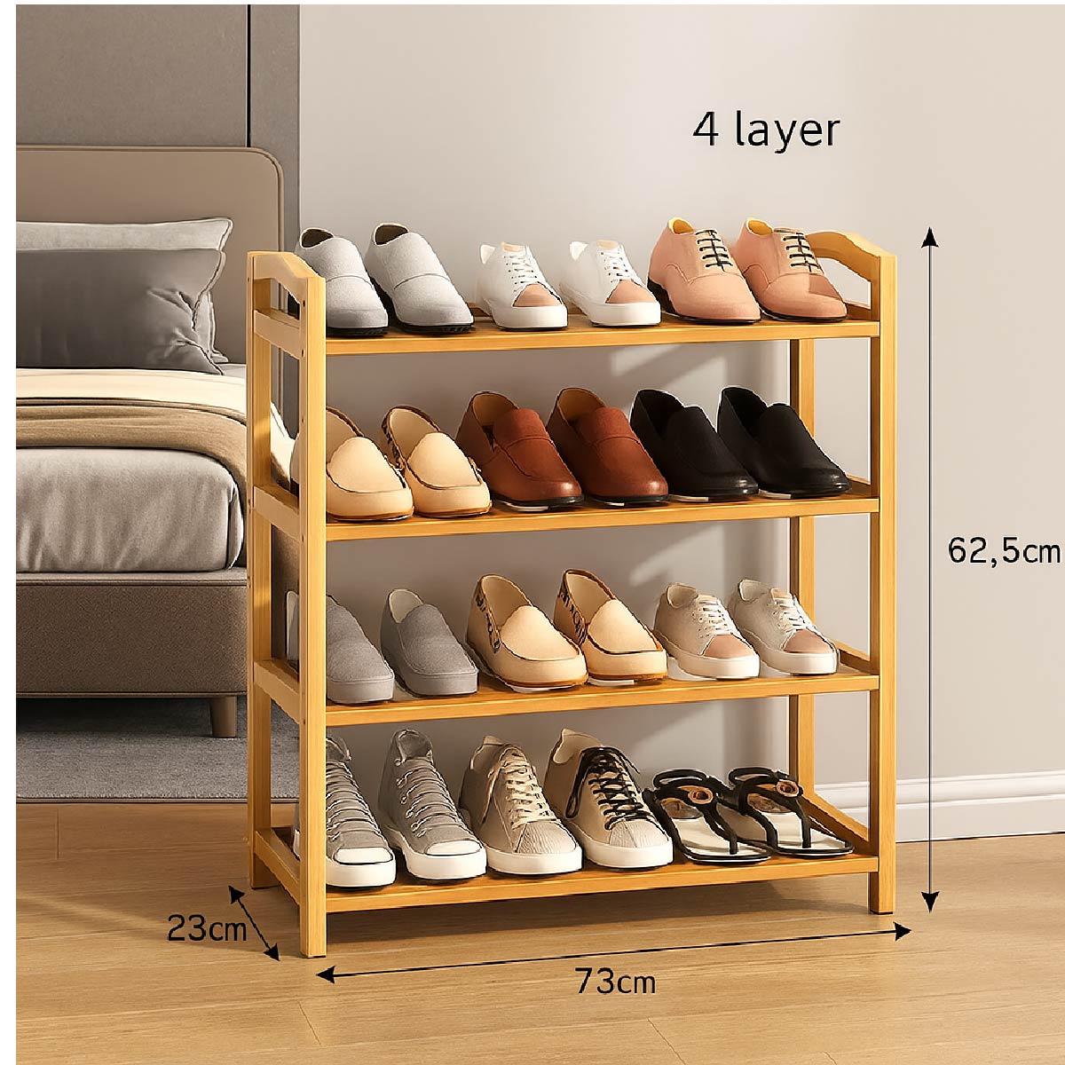 Organizador De Zapatos 4 Estantes Zapatero De Bambú - Marrón