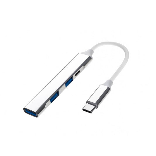 Hub Tipo C A 3 Puertos Usb + 1 Puerto Tipo C - Plateado