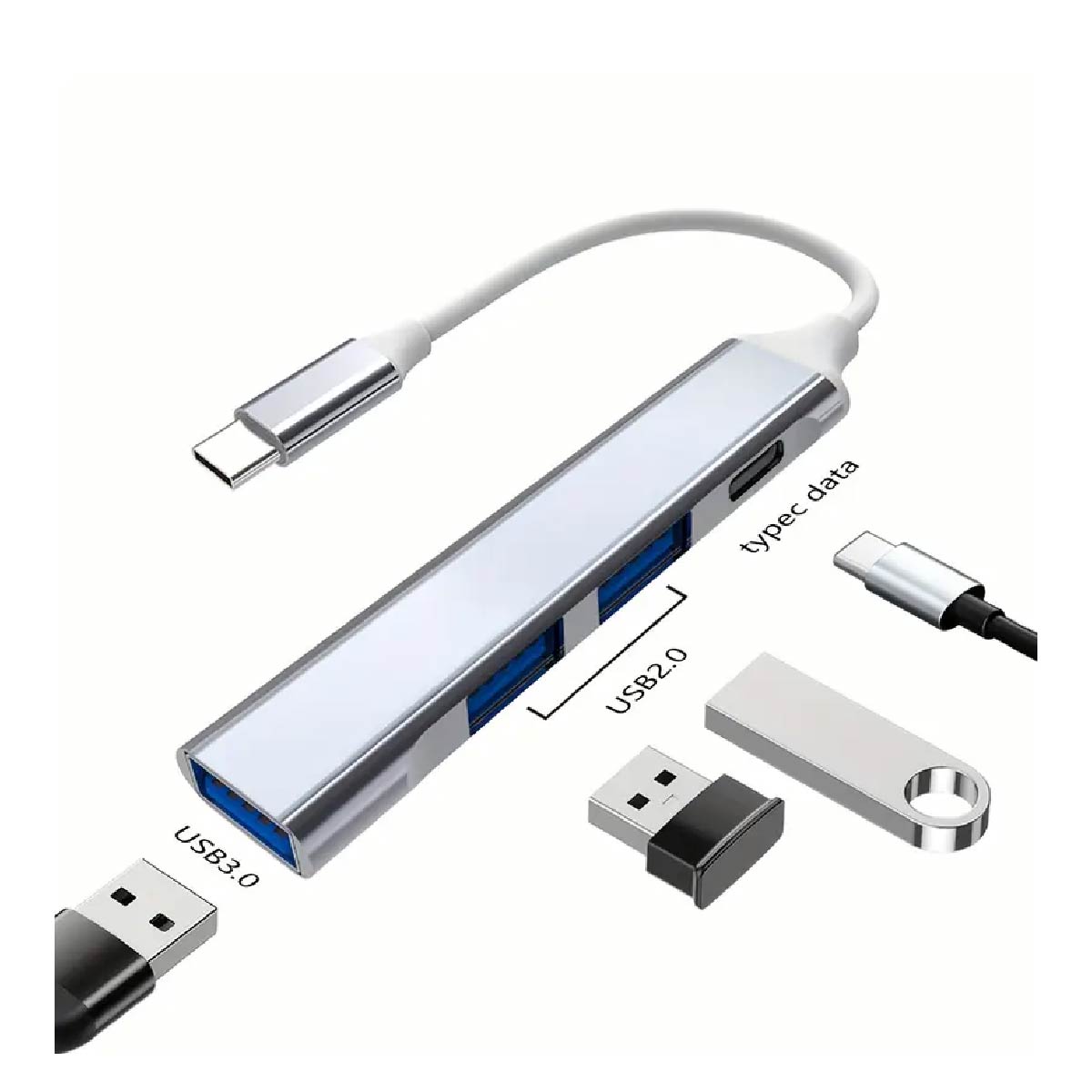 Hub Tipo C A 3 Puertos Usb + 1 Puerto Tipo C - Plateado