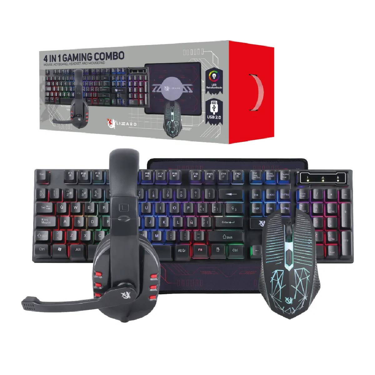 KIT GAMER 4 EN 1 RGB – TECLADO + MOUSE + AURICULAR + MOUSEPAD