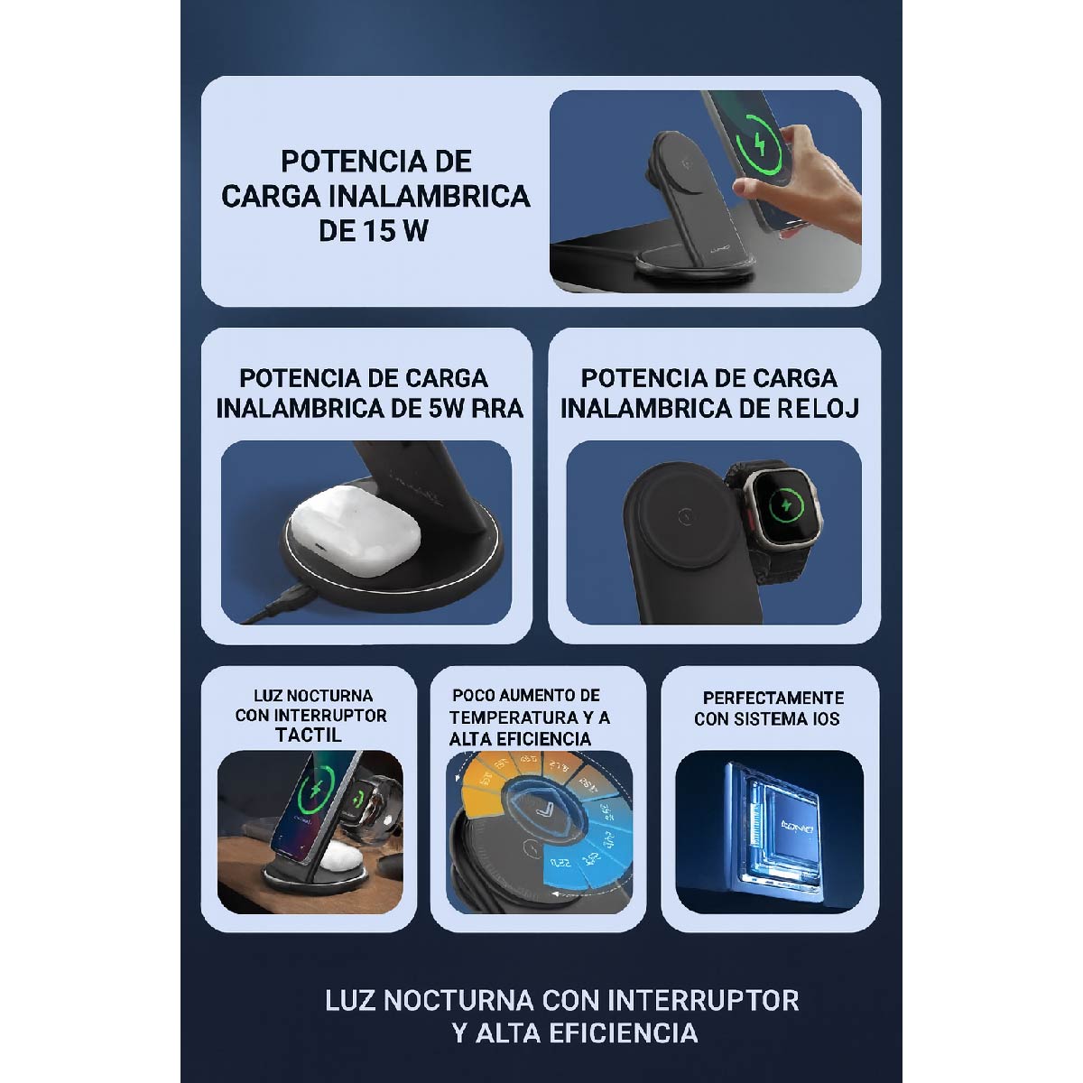 Estación Carga Inalámbrica 3 En 1 Para iPhone-iwatch-airpod