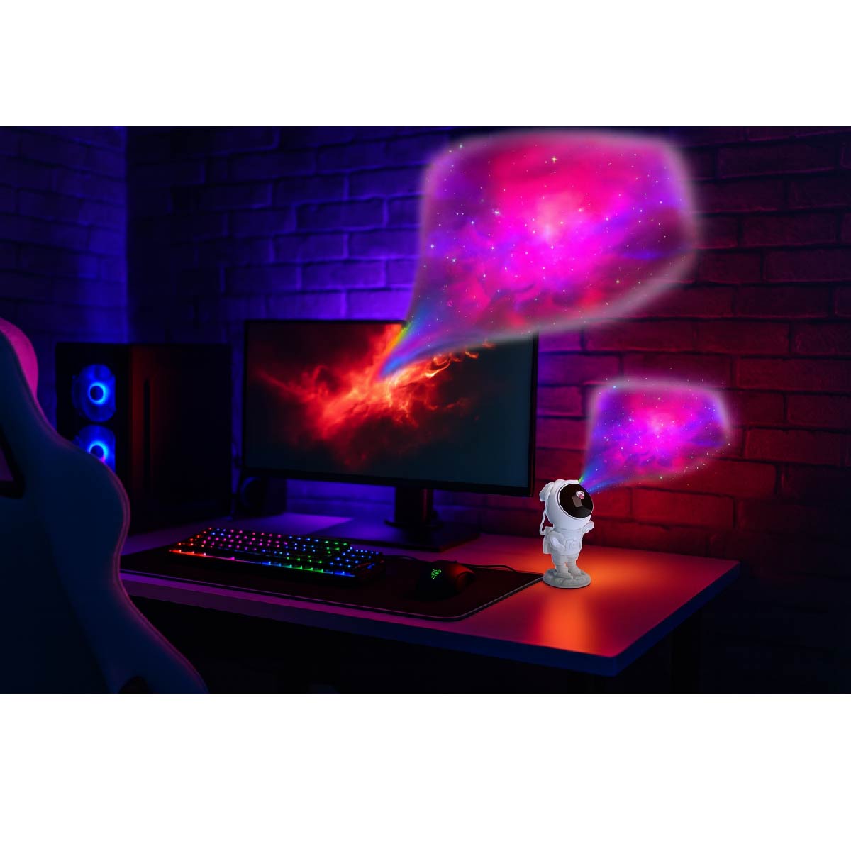 Lámpara Astronauta Proyector Galaxia con Base y Control Veladora