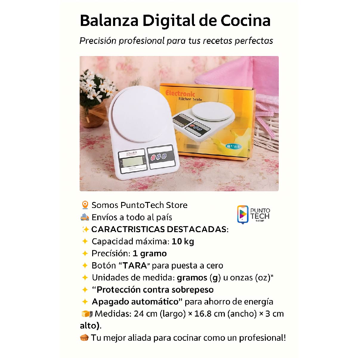 Balanza Digital 10 Kilos Precisión 1 Gramo Cocina Repostería
