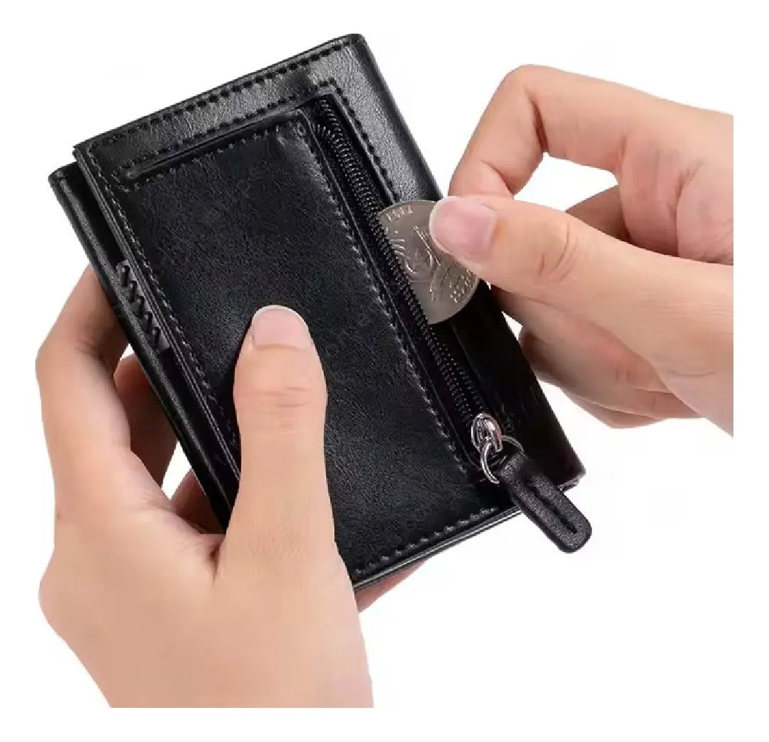 Billetera + Tarjetero Metal Rfid Eco Cuero Antirrobo Unisex