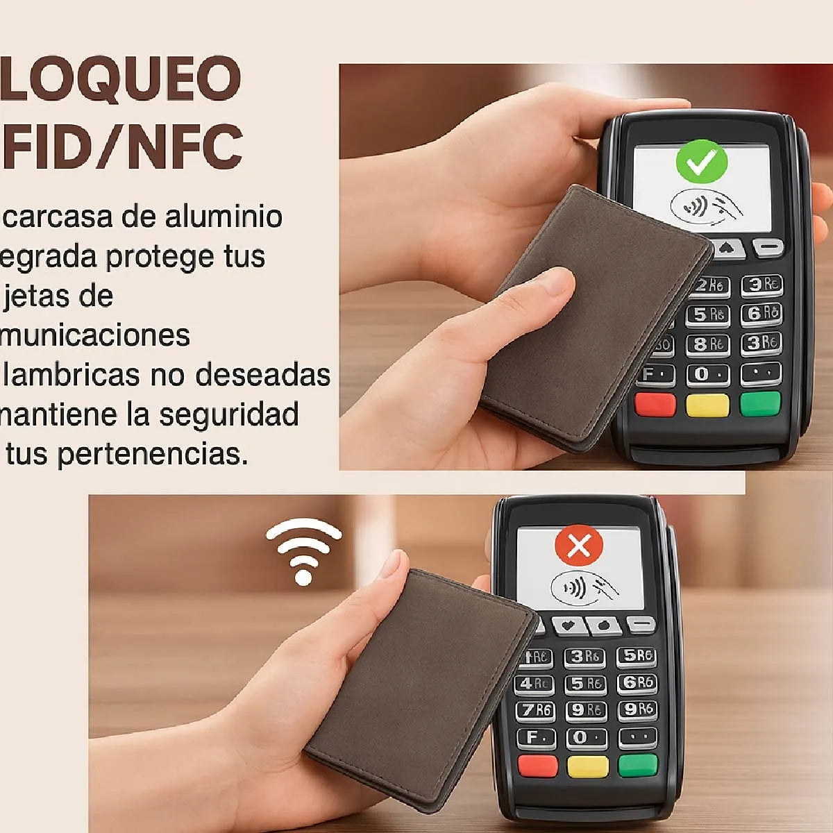 Billetera + Tarjetero Metal Rfid Eco Cuero Antirrobo Unisex