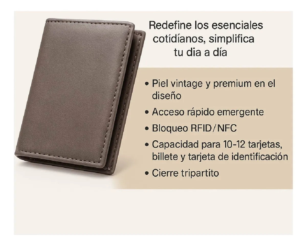 Billetera + Tarjetero Metal Rfid Eco Cuero Antirrobo Unisex