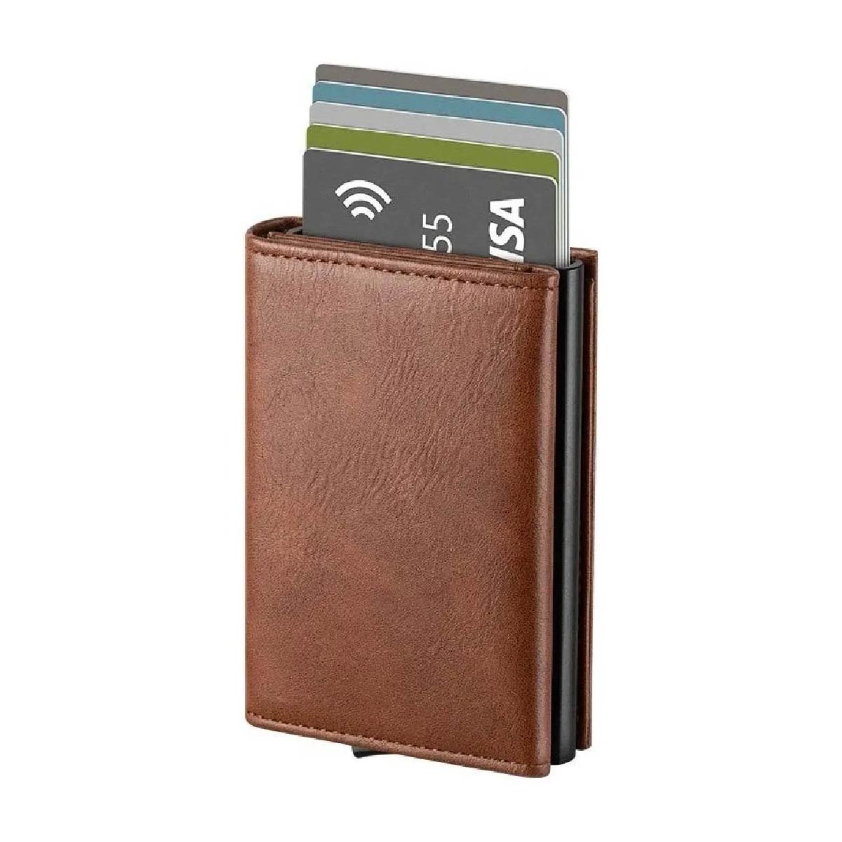 Billetera + Tarjetero Metal Rfid Eco Cuero Antirrobo Unisex