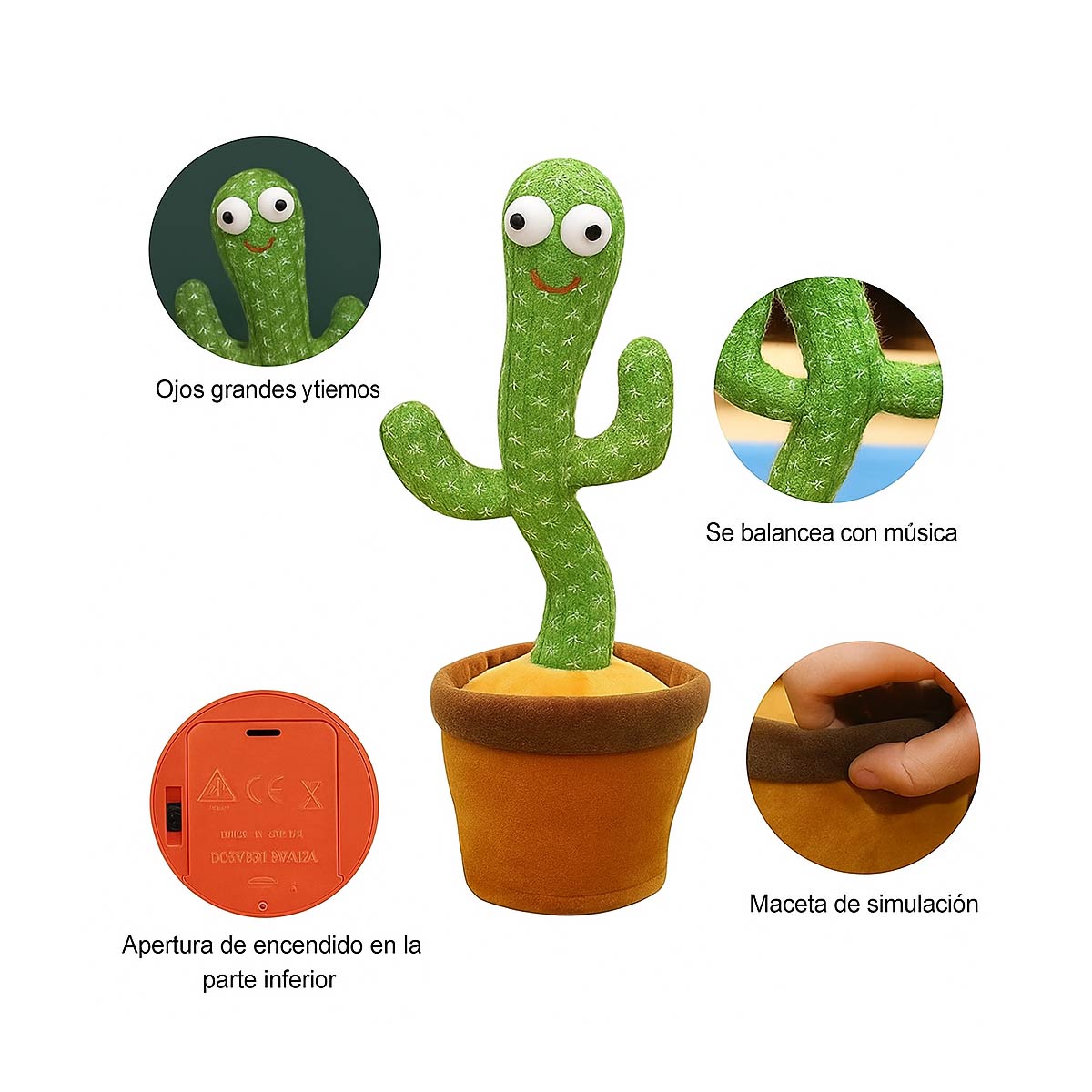 Cactus Planta Juguete Bailarin Baila Canta Habla Luces Usb