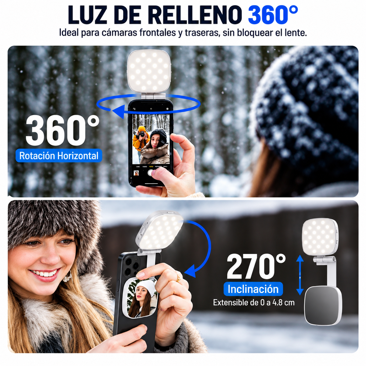 Luz Led Espejo Selfie Magnetico Celular Soporte Recargable