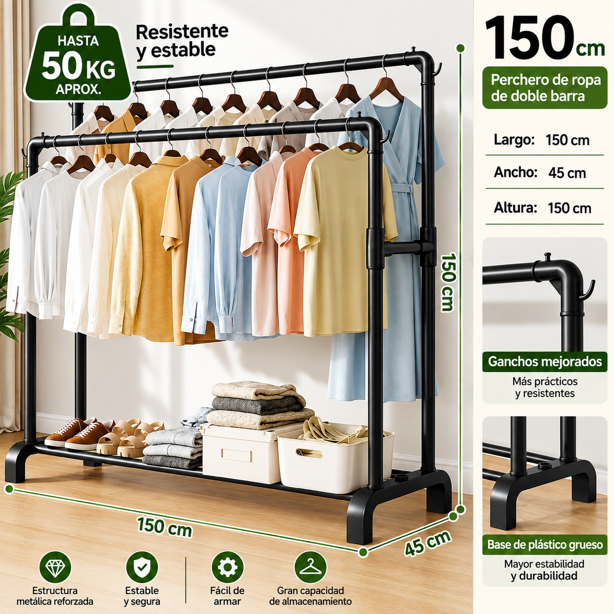 Perchero Organizador Ropa Calzado Doble Armado Facil Premium