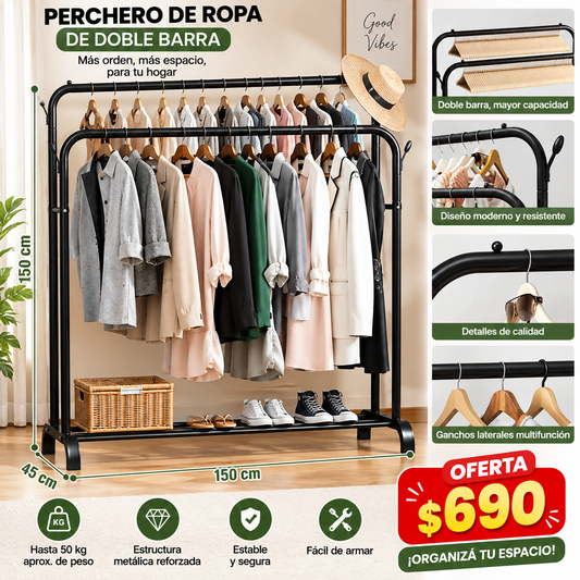 Perchero Organizador Ropa Calzado Doble Armado Facil Premium