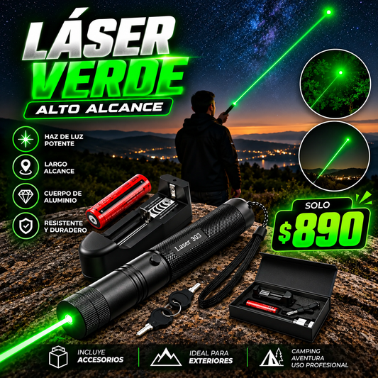 Puntero Láser Verde 303 Recargable Potente con Accesorios
