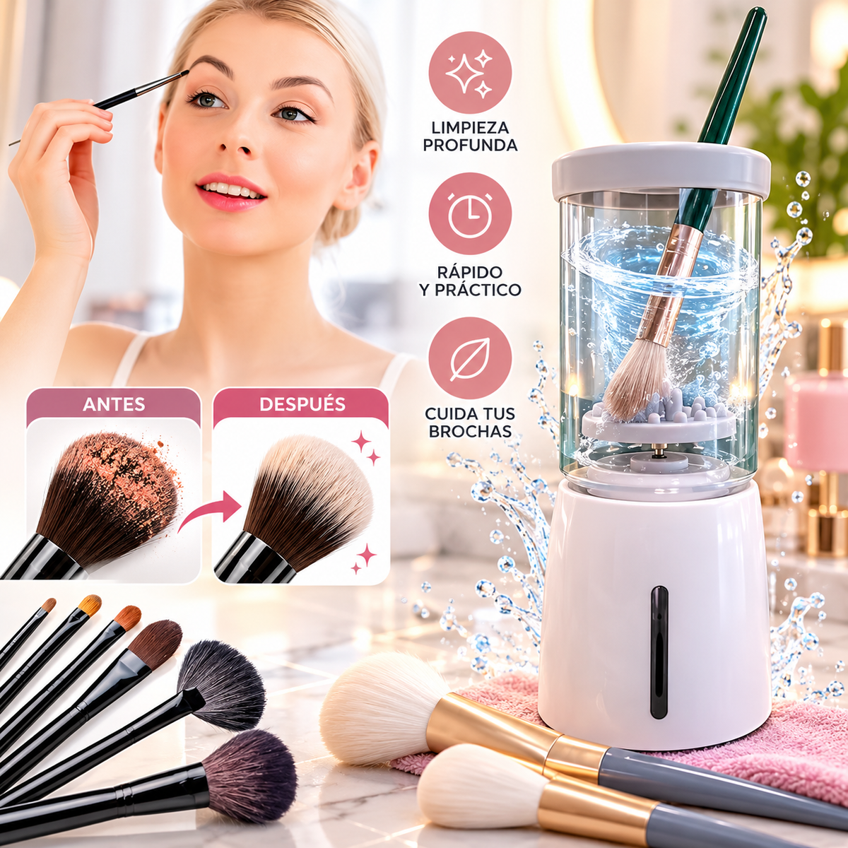 Máquina Limpiadora De Brochas De Maquillaje - Carga Usb - Blanco - foto 2