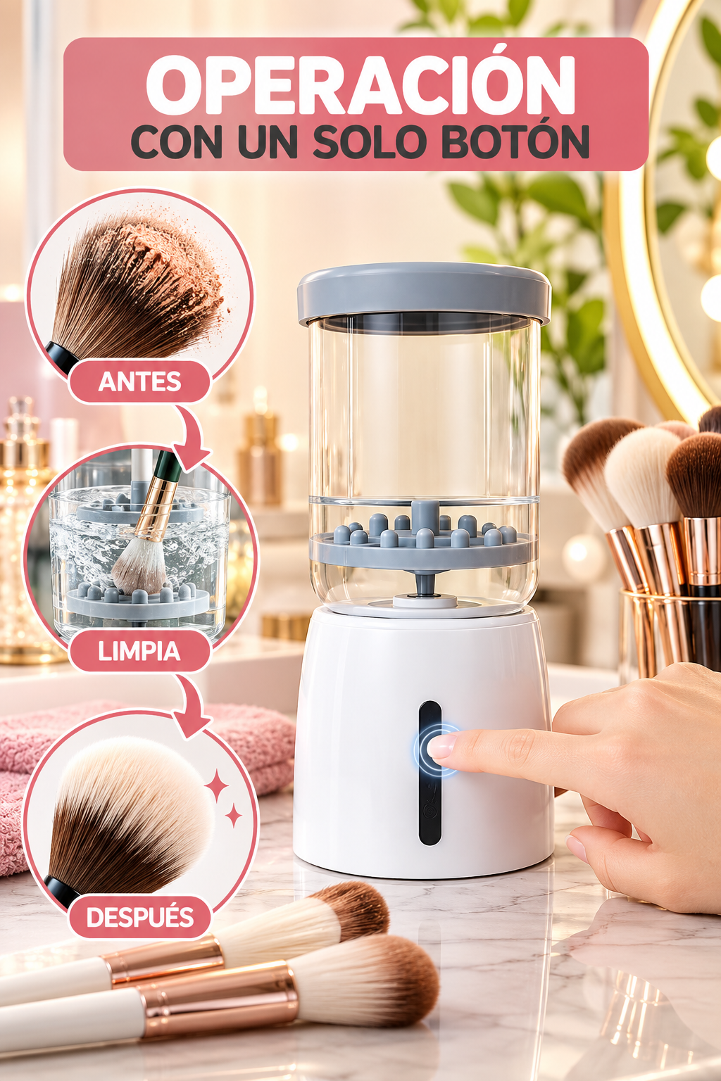 Máquina Limpiadora De Brochas De Maquillaje - Carga Usb - Blanco - foto 5