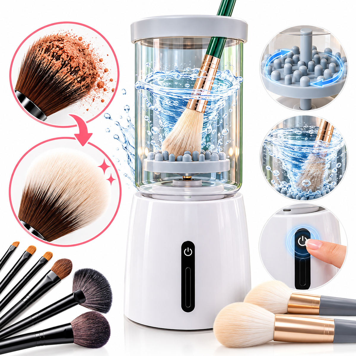 Máquina Limpiadora De Brochas De Maquillaje - Carga Usb - Blanco