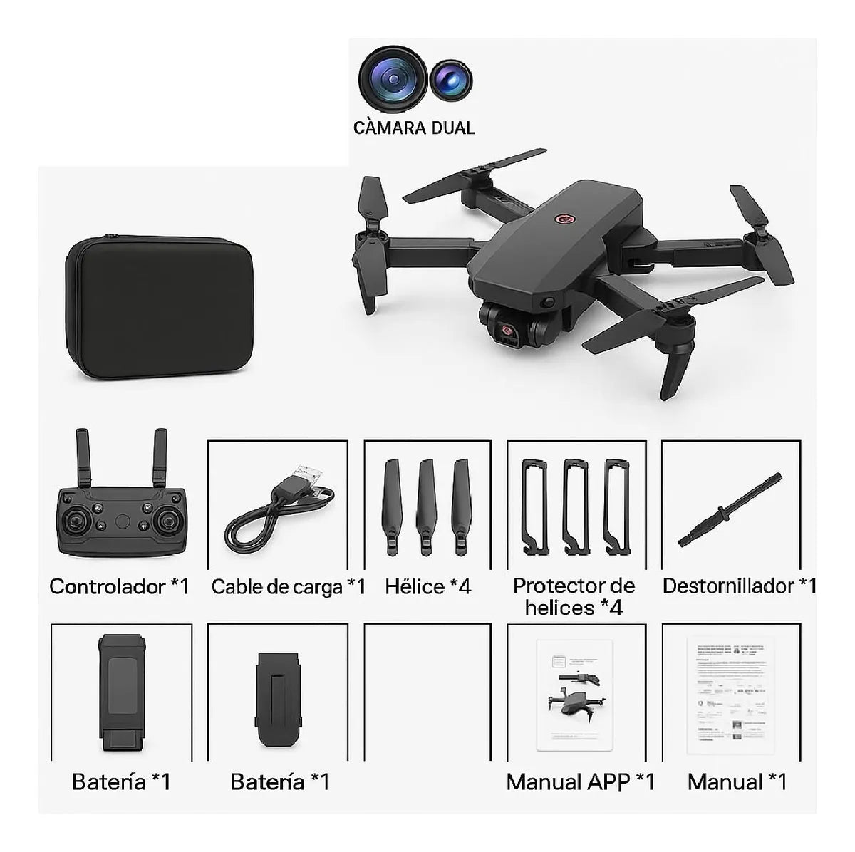 Drone Plegable Hd1080 Wifi Control Remoto+ Bolso Vuelo Smart