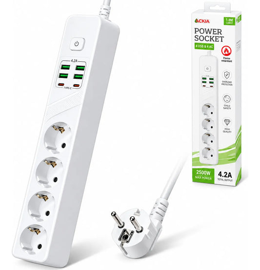 Zapatilla alargue 4 tomas 4 USB 2 USB-C con caja