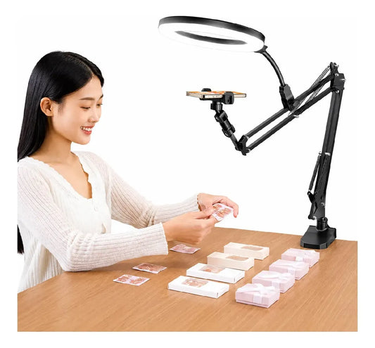 Aro de luz LED 26 cm con brazo articulado