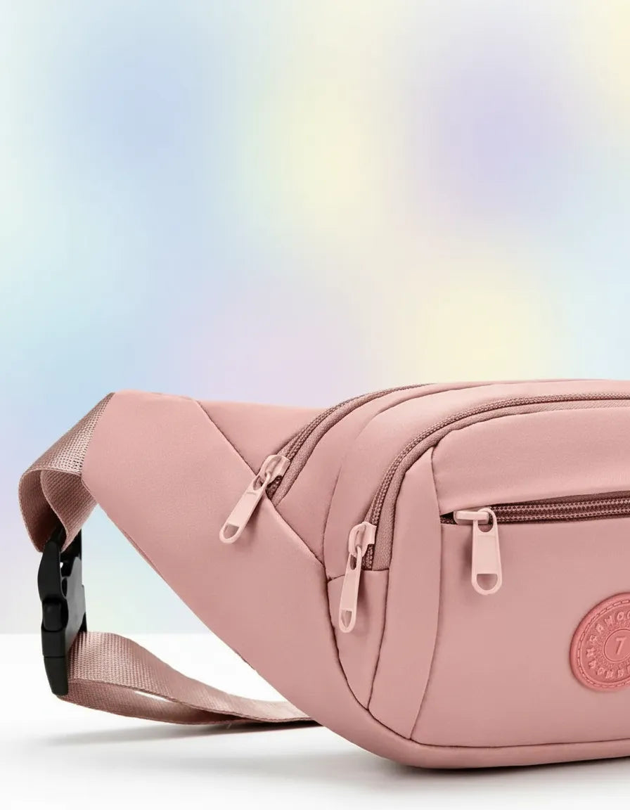Riñonera Tela Impermeable Unisex Ajustable Estilo Bandolera Rosa - foto 5