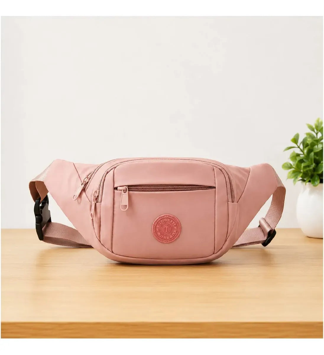 Riñonera Tela Impermeable Unisex Ajustable Estilo Bandolera Rosa - foto 4