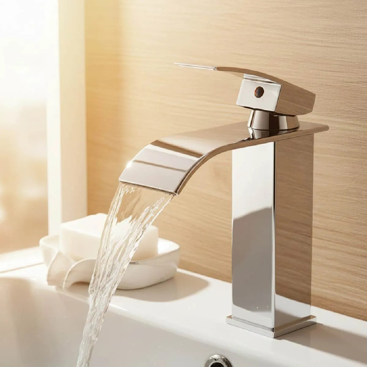 Canilla cascada monocomando cromada para baño