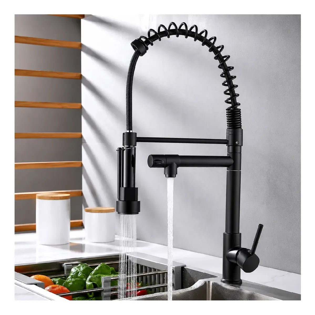 Grifo monocomando de cocina negro mate con cabezal extraíble