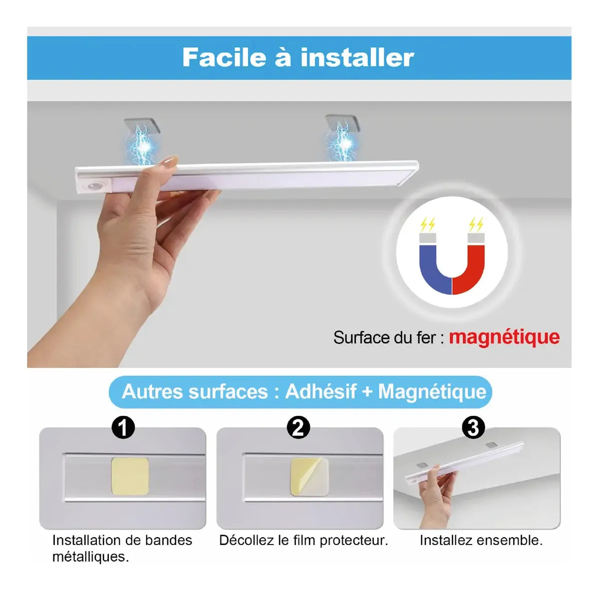 Barra de luz LED 80cm recargable con sensor de movimiento