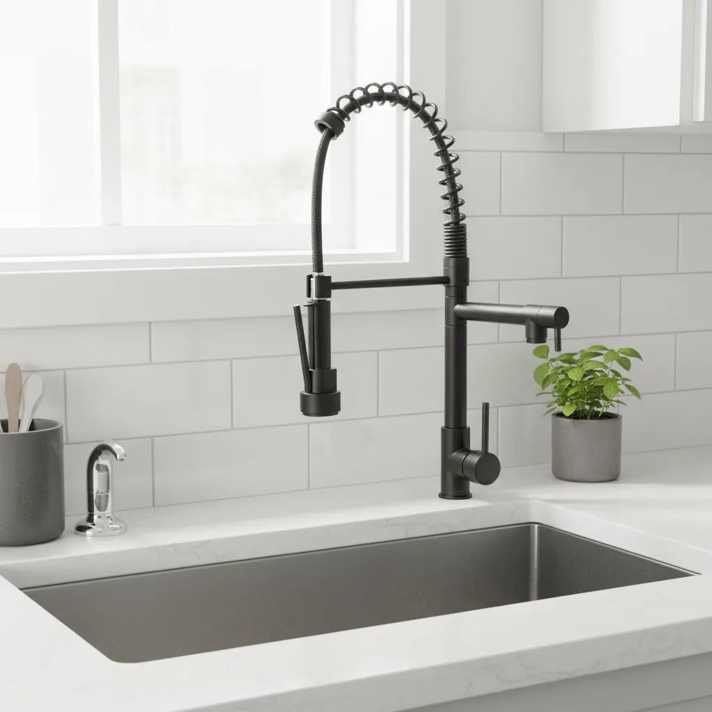 Grifo monocomando de cocina negro mate con cabezal extraíble