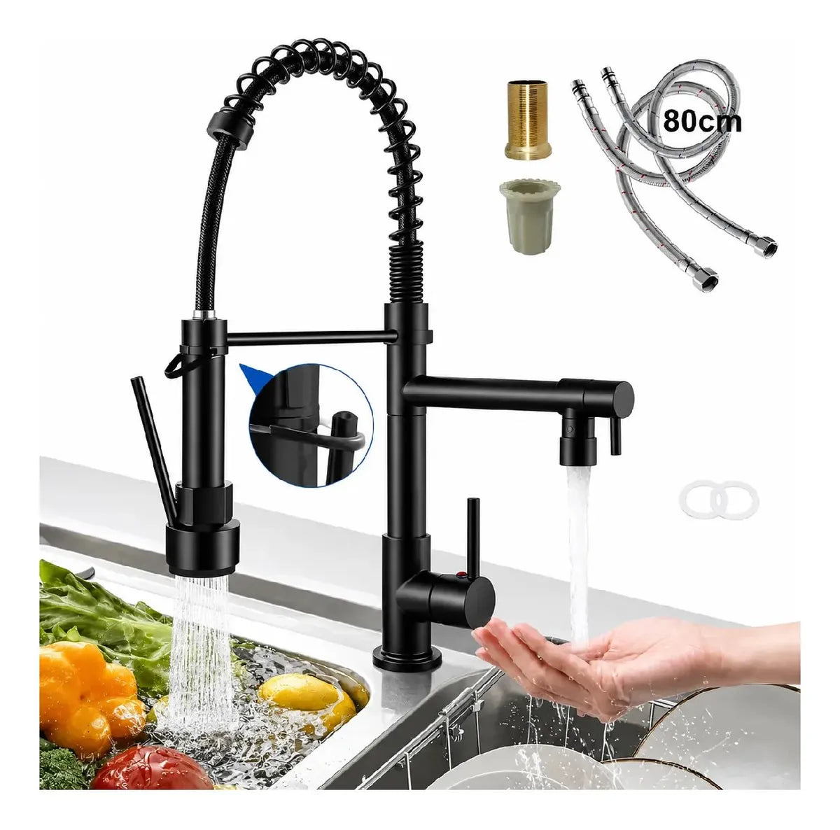 Grifo monocomando de cocina negro mate con cabezal extraíble