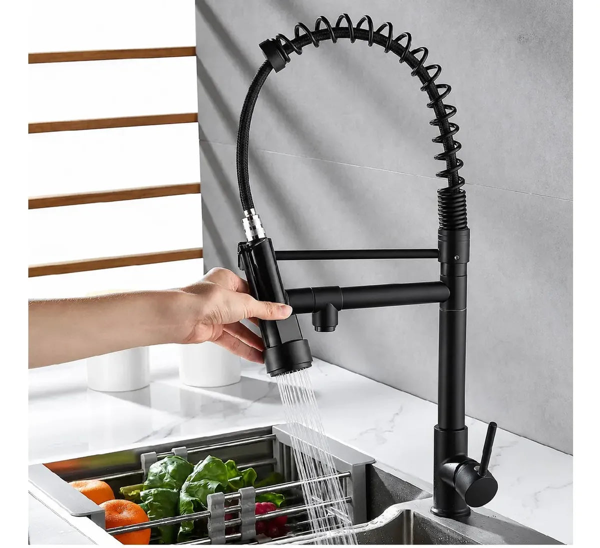 Grifo monocomando de cocina negro mate con cabezal extraíble