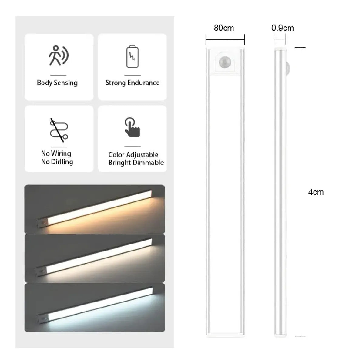 Barra de luz LED 80cm recargable con sensor de movimiento