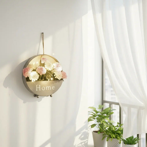 Decoración De Pared Con Flores Artificiales Luces Led Maceta - foto 2