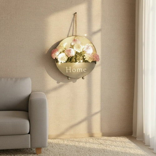 Decoración De Pared Con Flores Artificiales Luces Led Maceta - foto 6