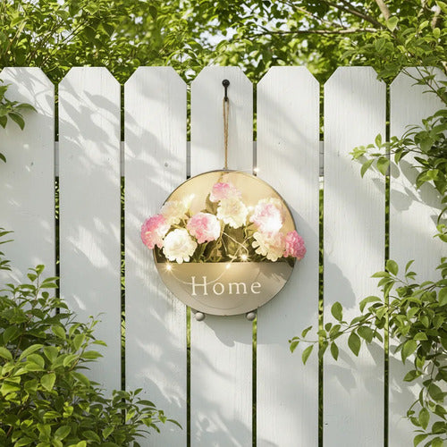 Decoración De Pared Con Flores Artificiales Luces Led Maceta - foto 5