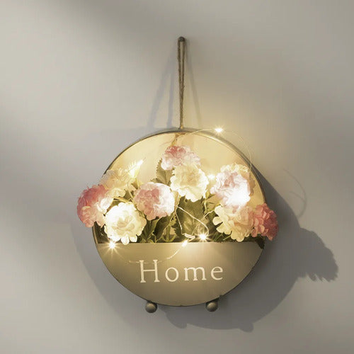 Decoración De Pared Con Flores Artificiales Luces Led Maceta - foto 3