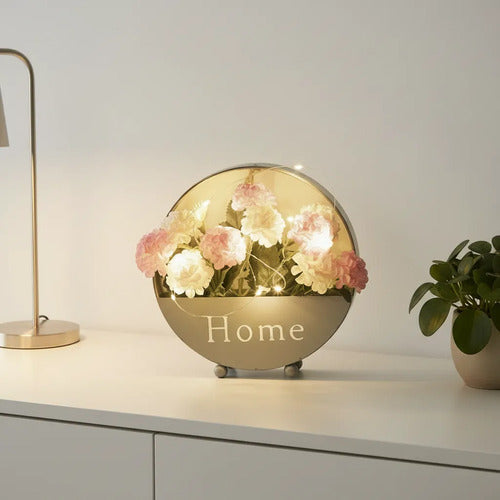 Decoración de pared con flores artificiales y luces LED